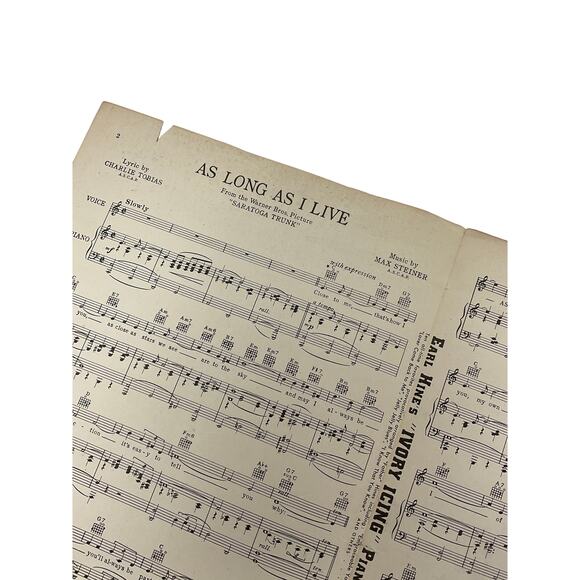 As Long As I Live Sheet Music 1944 Saratoga Trunk Max Steiner Charlie Tobias - Picture 3 of 5